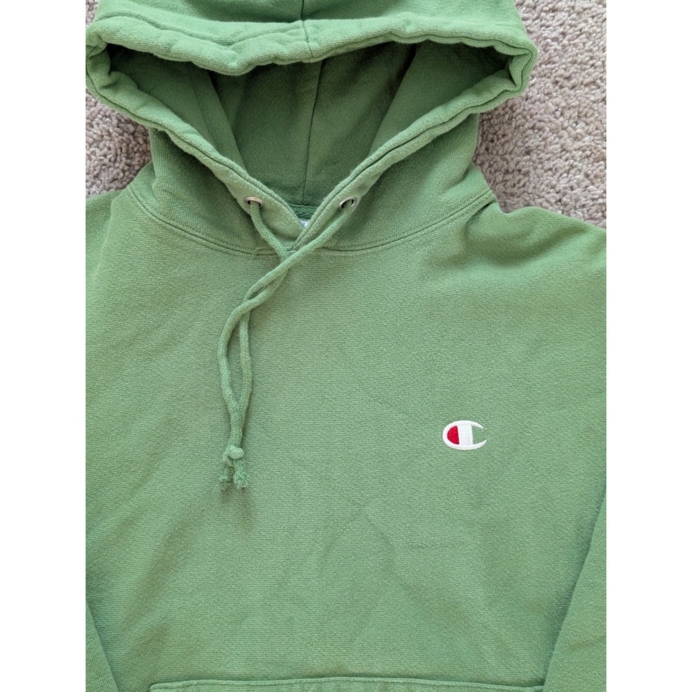 Champion Reverse Weave Hoodie Mens Medium Green Pullover Y2K - Picture 3 of 9